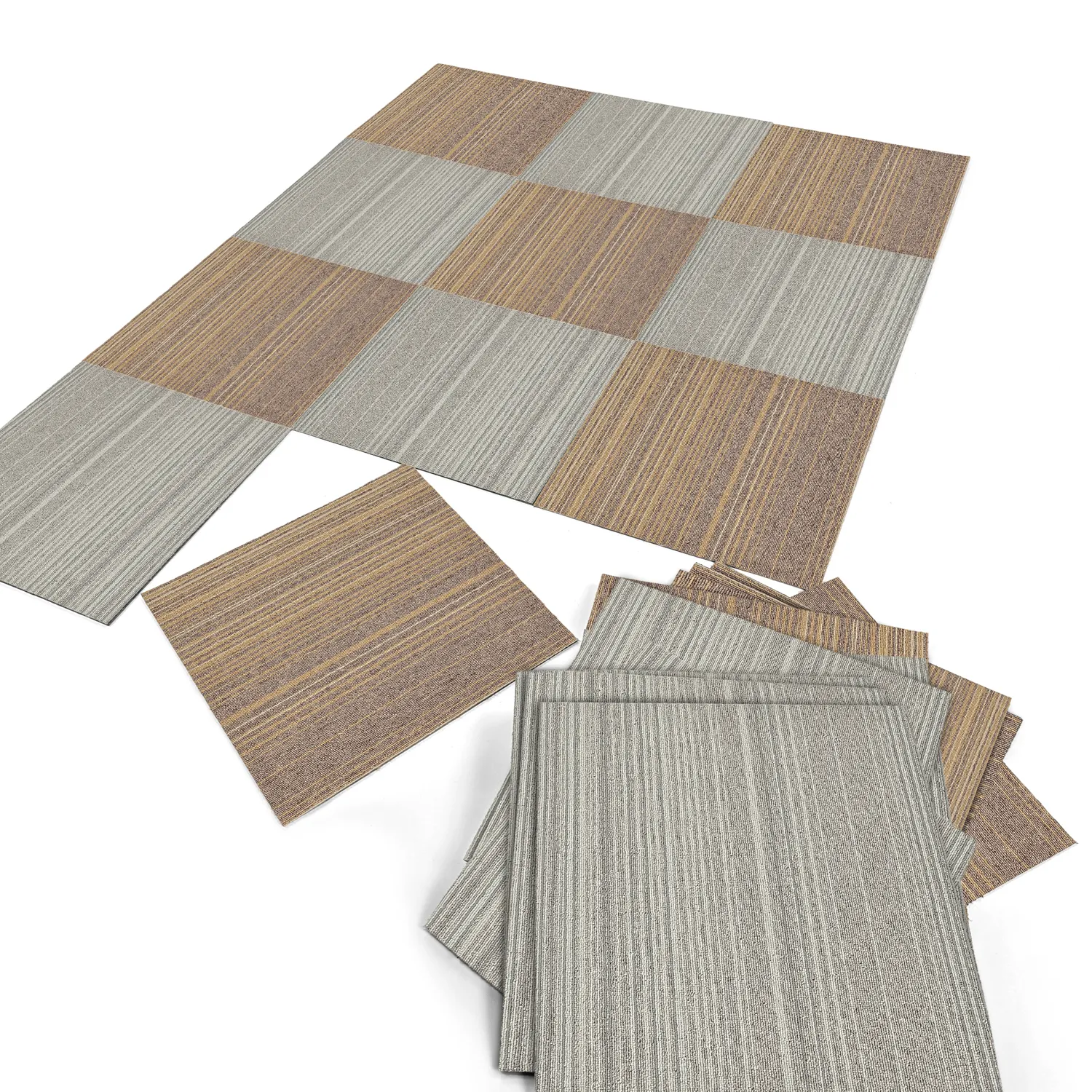 Koberec - Almeria Textilné dlaždice 24 ks. (hnedé nepravidelné pruhy)