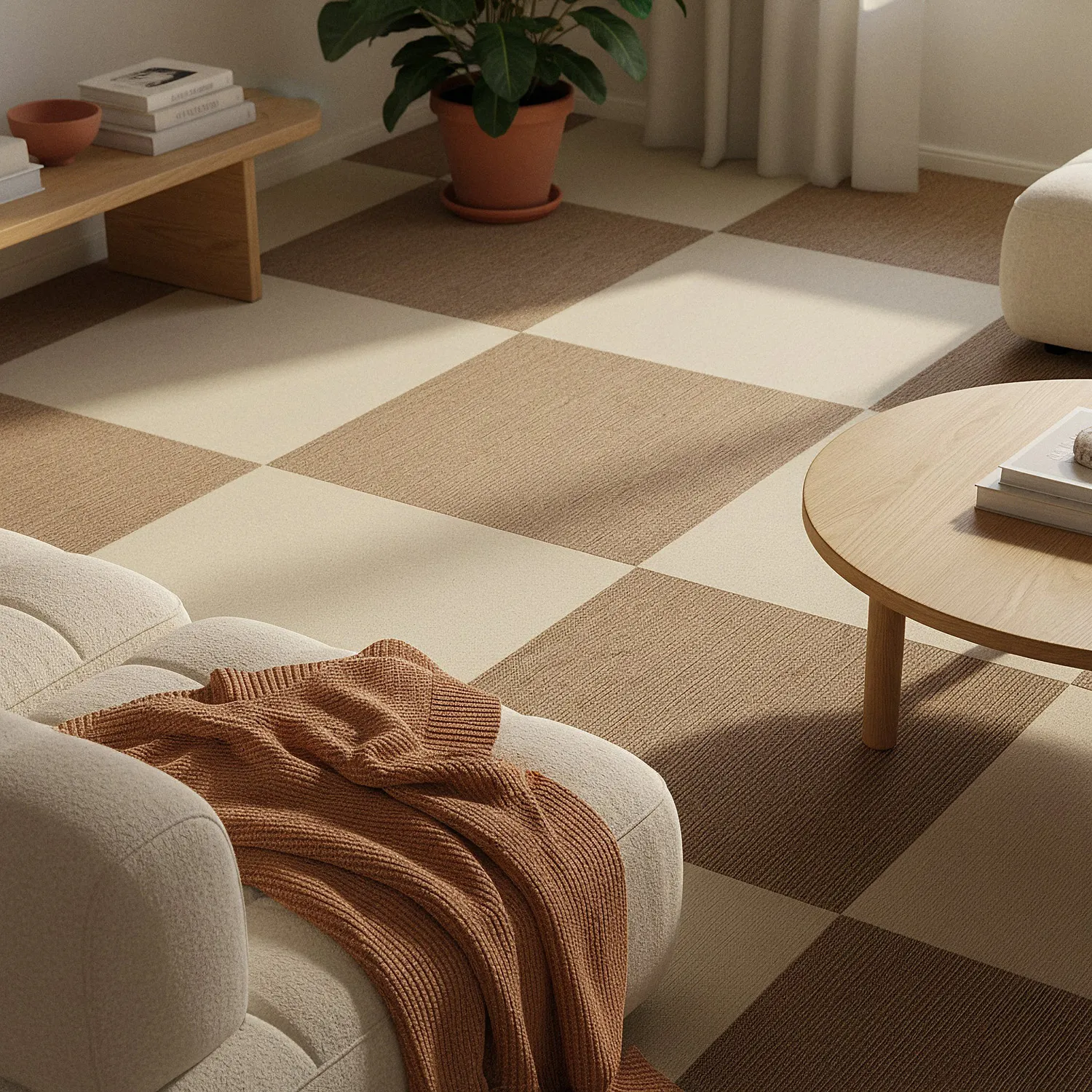 Koberec - Almeria Textilné dlaždice 24 ks (krémový)