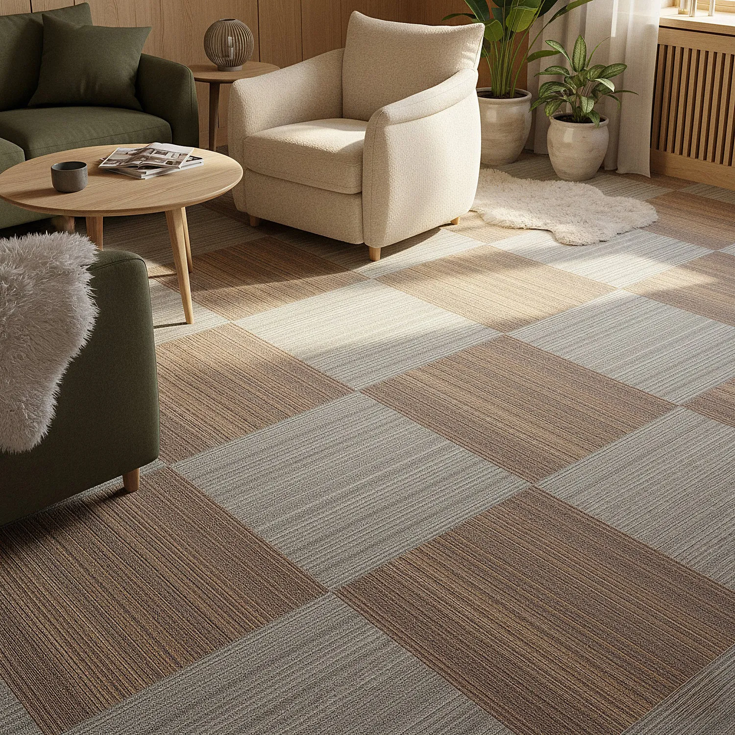 Koberec - Almeria Textilné dlaždice 24 ks. (šedé nepravidelné pruhy)