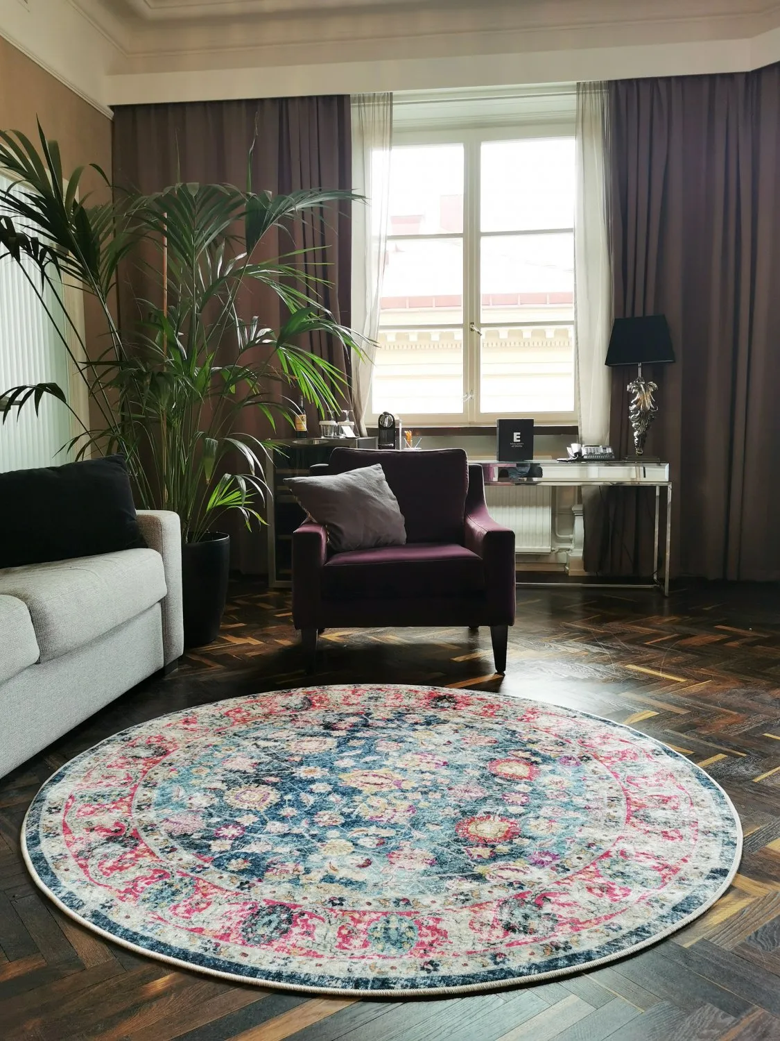 Kruhový koberec - Bouhjar (modrý/rúžový/multicolor)