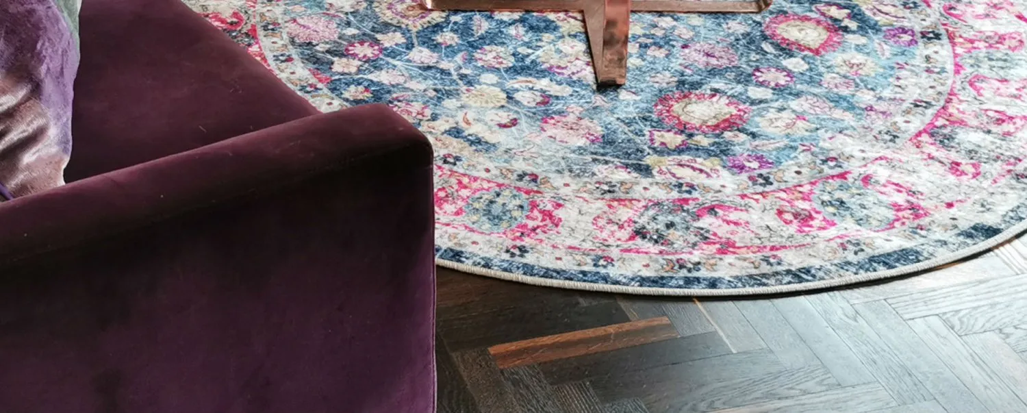 Kruhový koberec - Bouhjar (modrý/rúžový/multicolor)