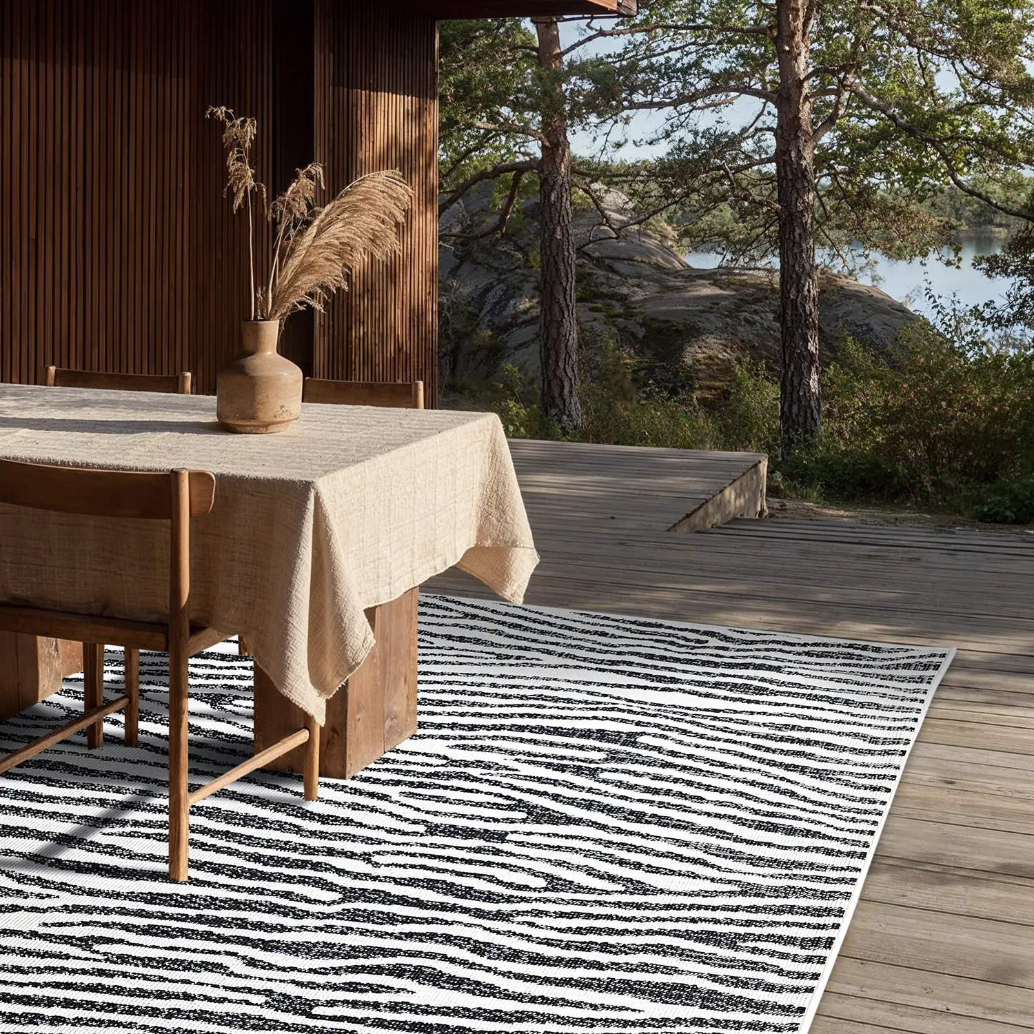 Inomhus- utomhusmatta - Vaura (svart/vit)