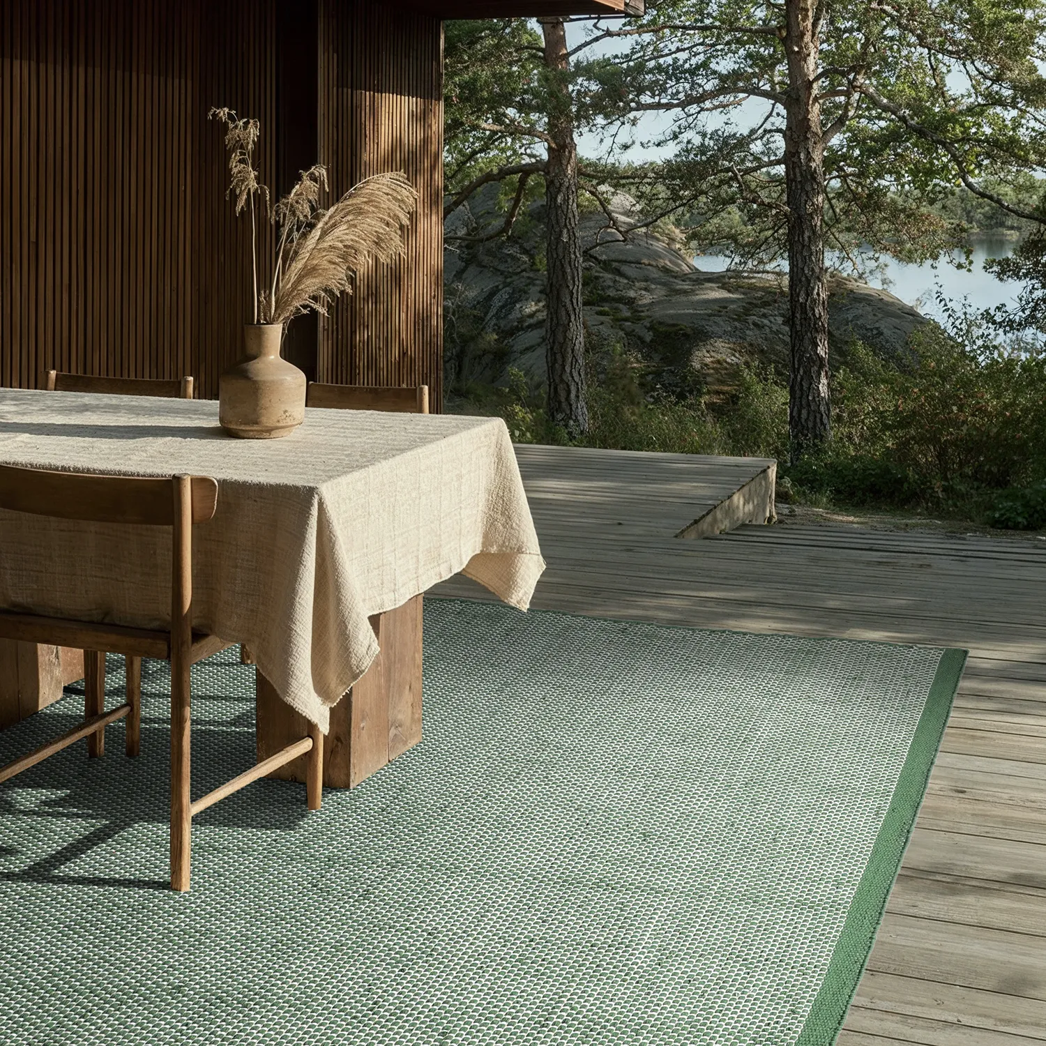 Koberec na vnútorné a vonkajšie použitie - Coastal Wool Look (zelená/biela)