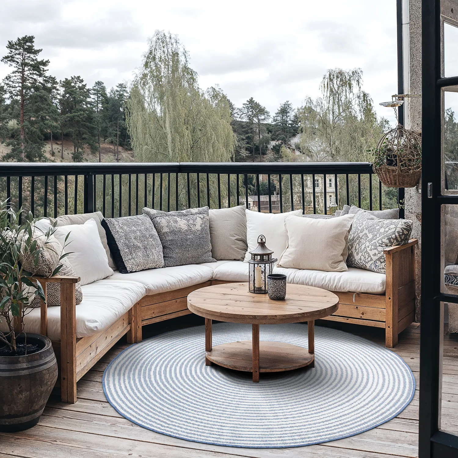 Kruhový koberec - Ferragudo (modrý)