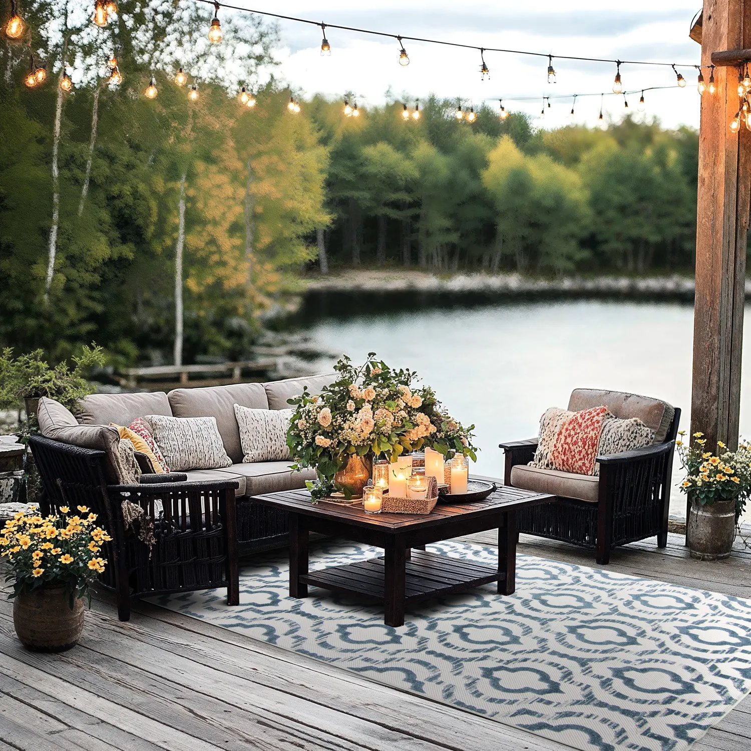 Shaggy Indoor-Outdoor - Trenton (biela/modrá)