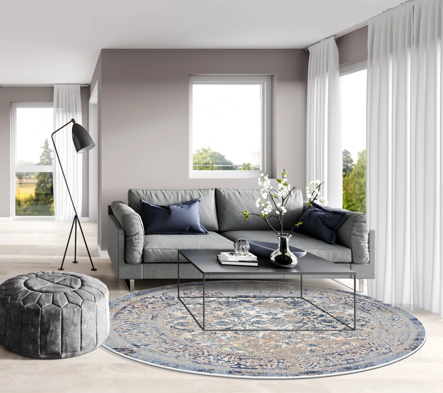 Kruhový koberec - Denizli (modrý)