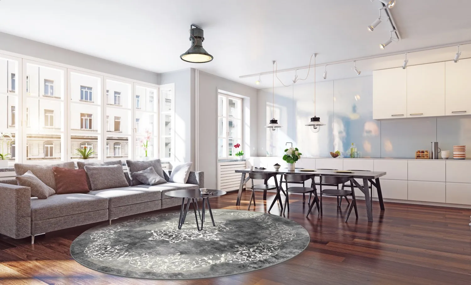 Kruhový koberec - Santi (tmavošedá/biela)