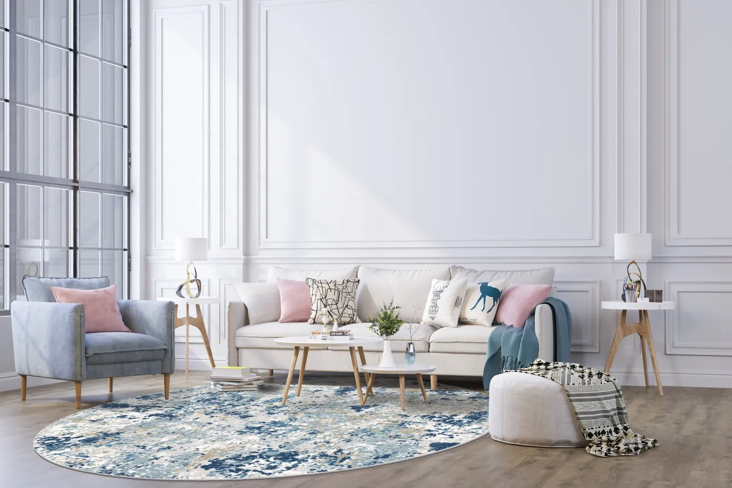 Kruhový koberec - Hiboun (modrý)