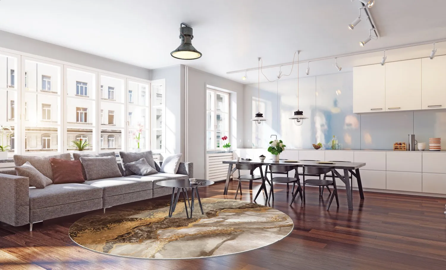 Koberec okrúhly - Padova (hnedý/biely/zlatý)