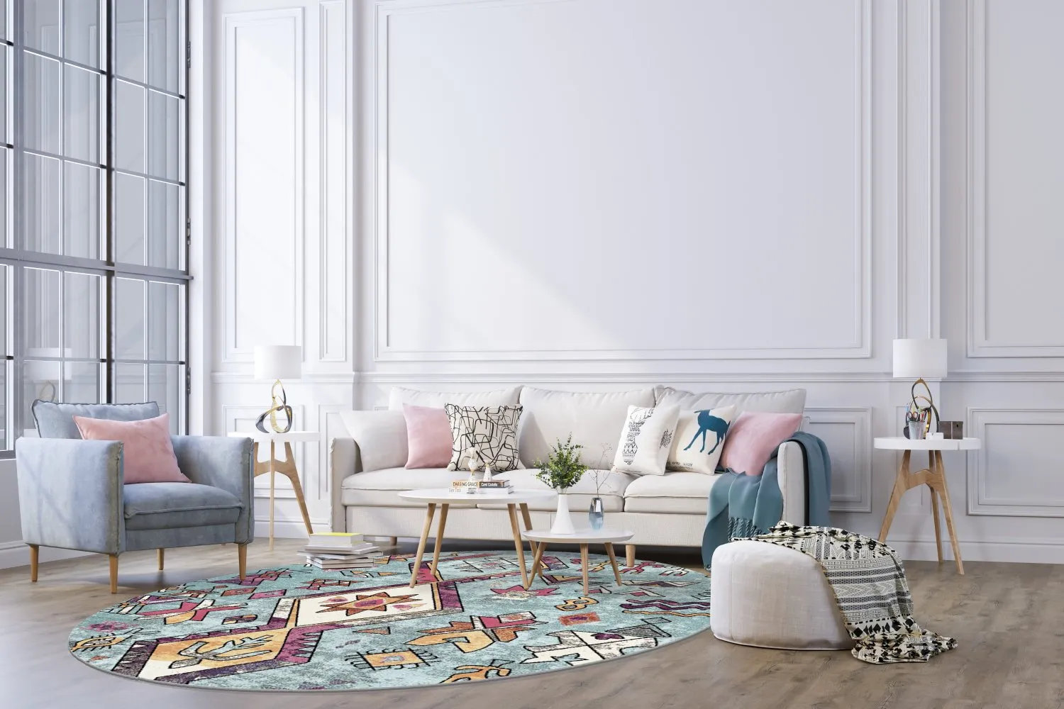 Kruhový koberec - Misare (modrý/multicolor)