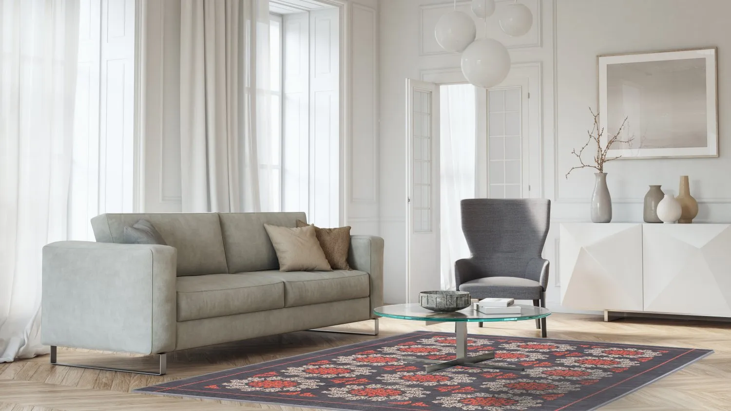 Koberec Wilton - Florina (šedá/modrá/oranžová)