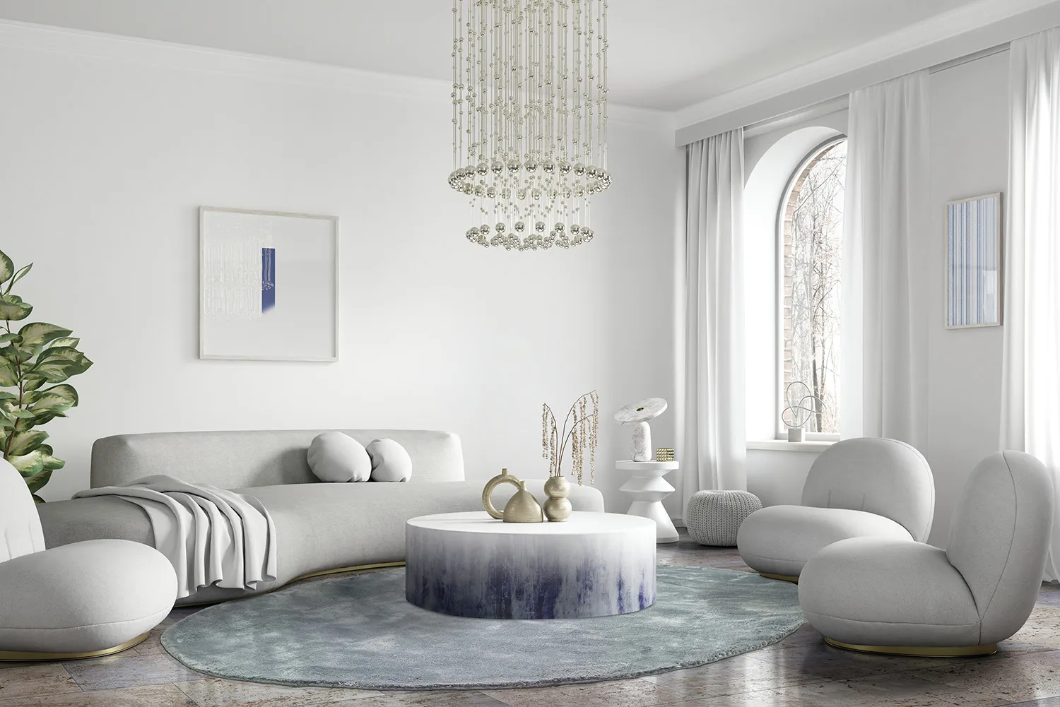 Koberec okrúhly - Jodhpur Špeciálna luxusná edícia (modrá/sivá)