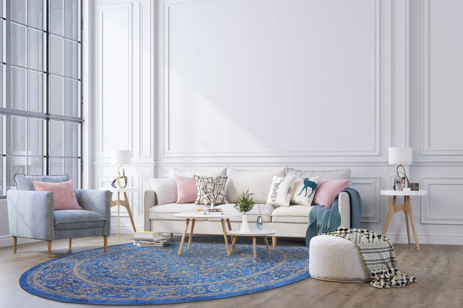Kruhový koberec - Vinadio (modrá/zlatá)