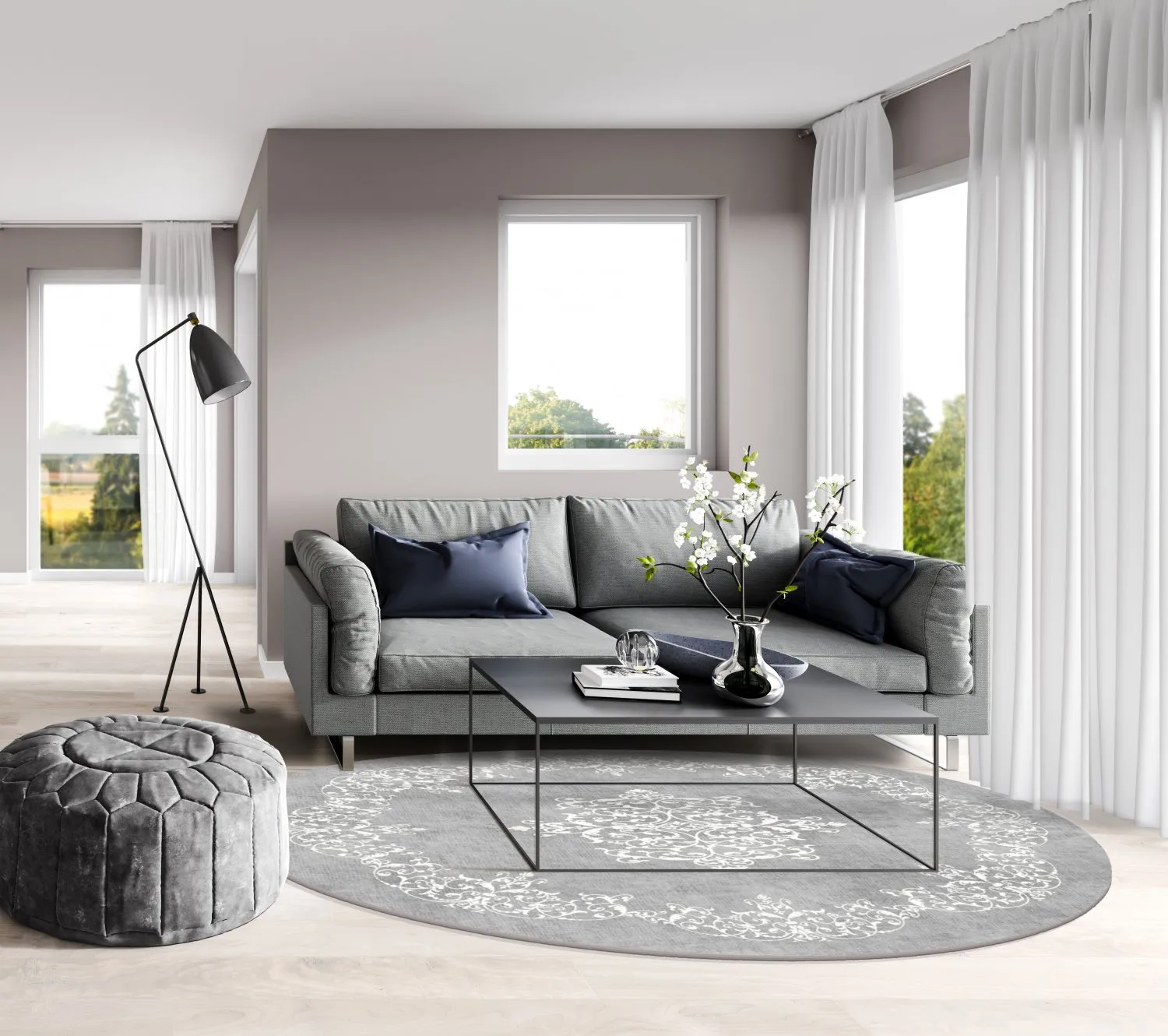 Kruhový koberec - Santi (šedá/biela)