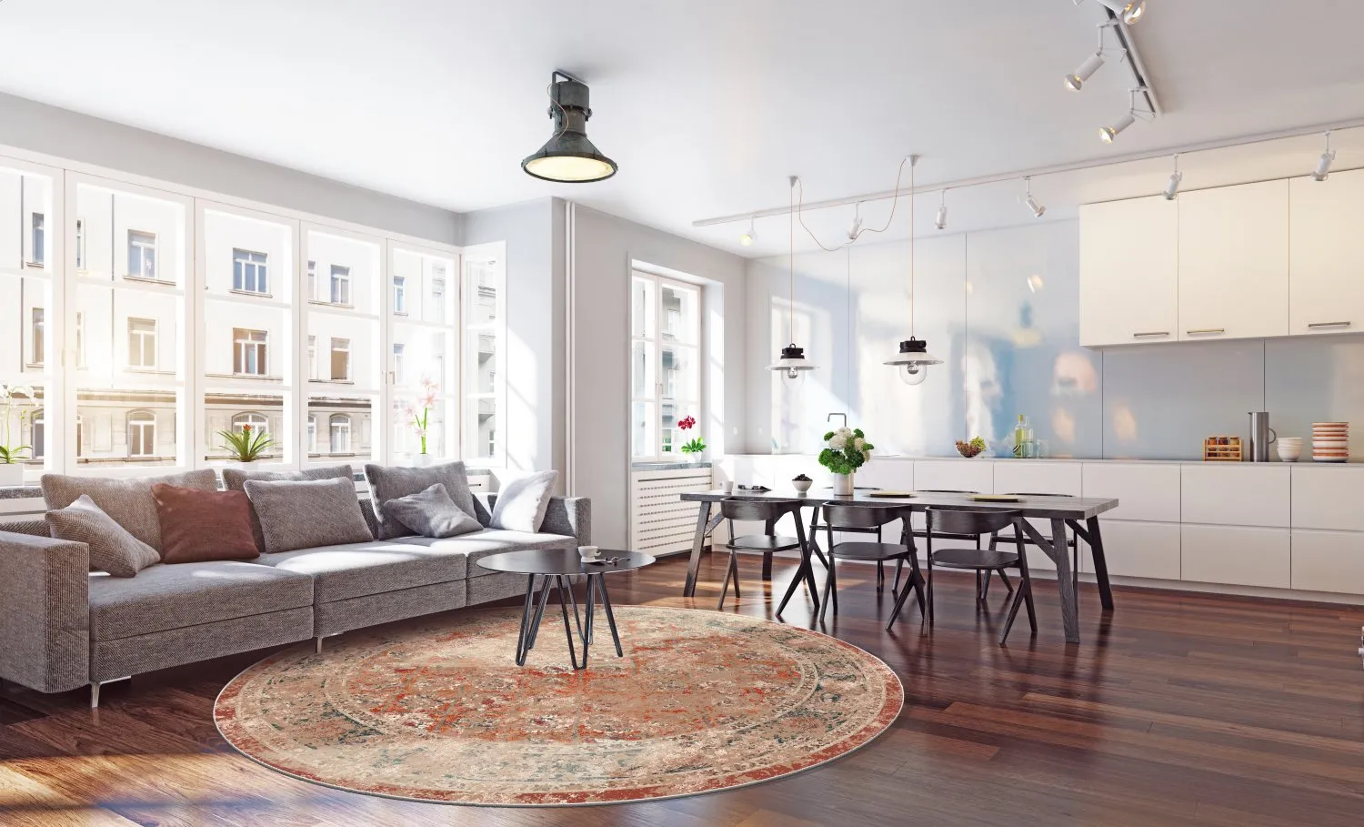 Kruhový koberec - Douz (červený/multikolórový)