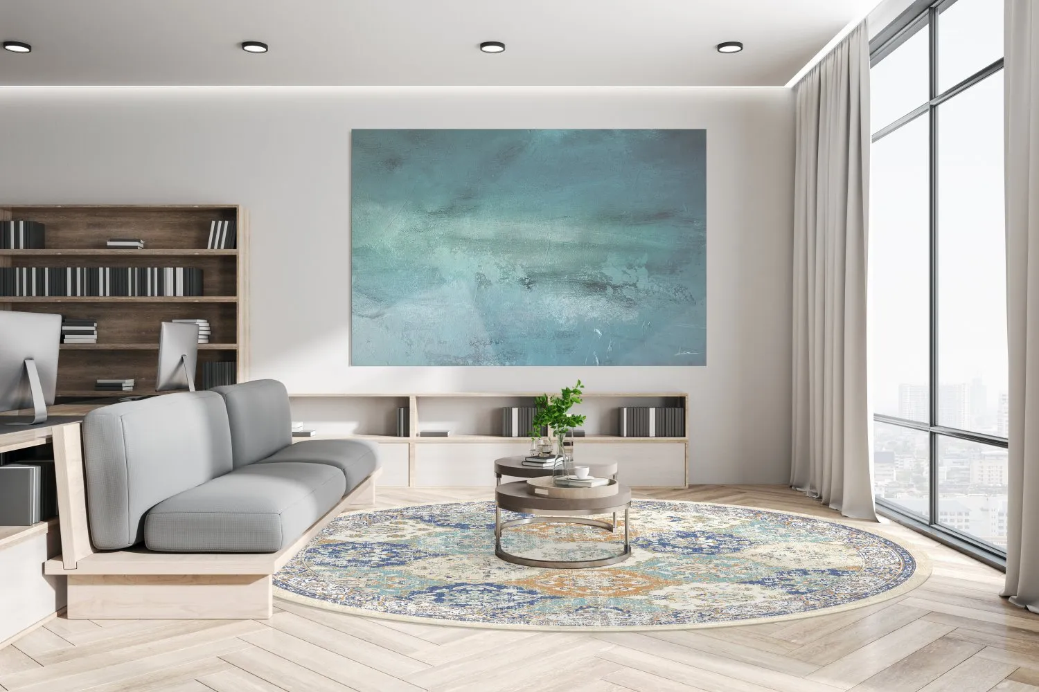 Kruhový koberec - Bohemia (modrý/multikolórový)