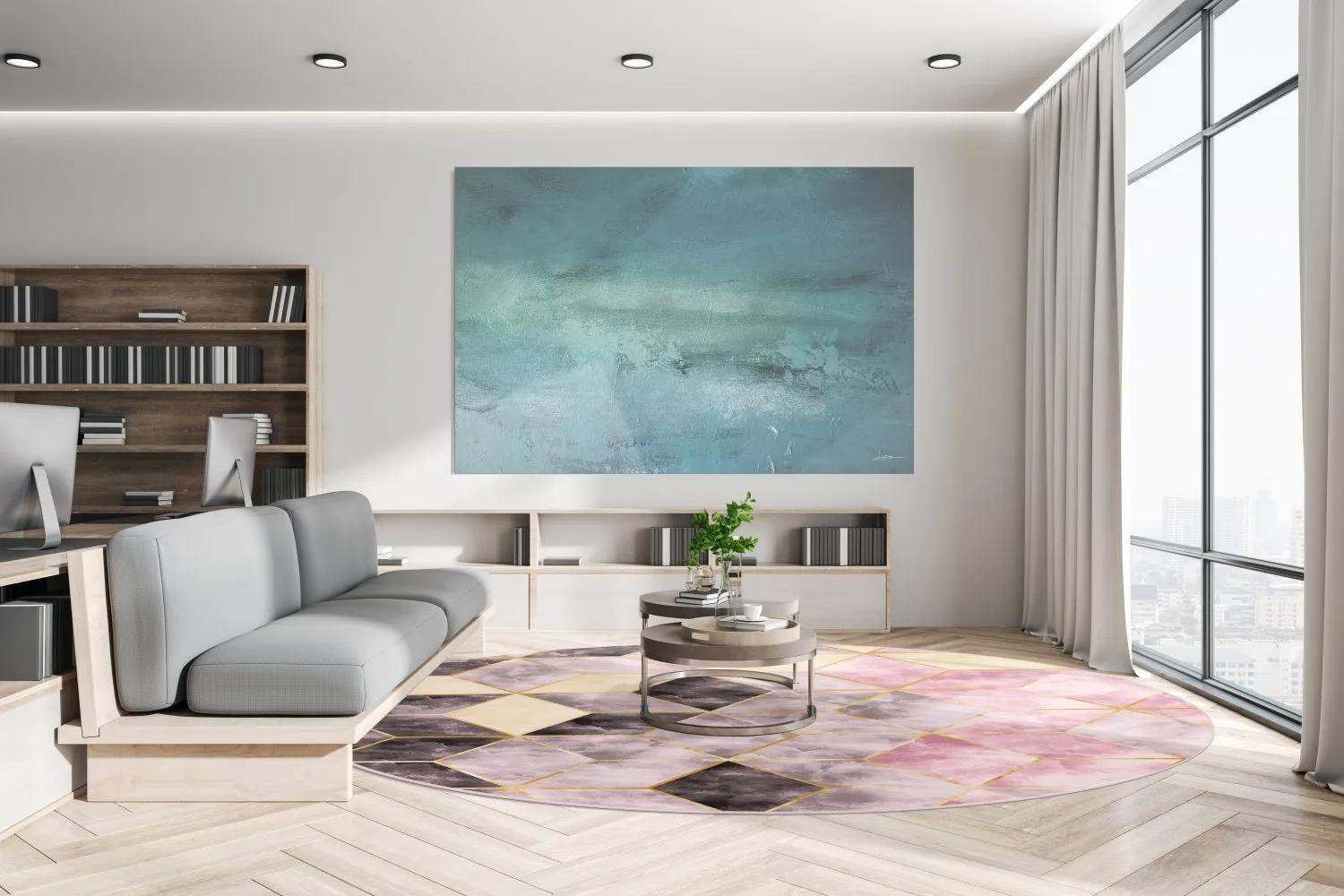 Kruhový koberec - Brendola (ružová/sivá/zlatá)