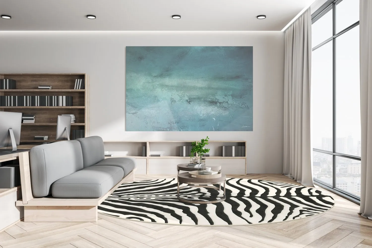 Kruhový koberec - Zebra (čierna/biela)