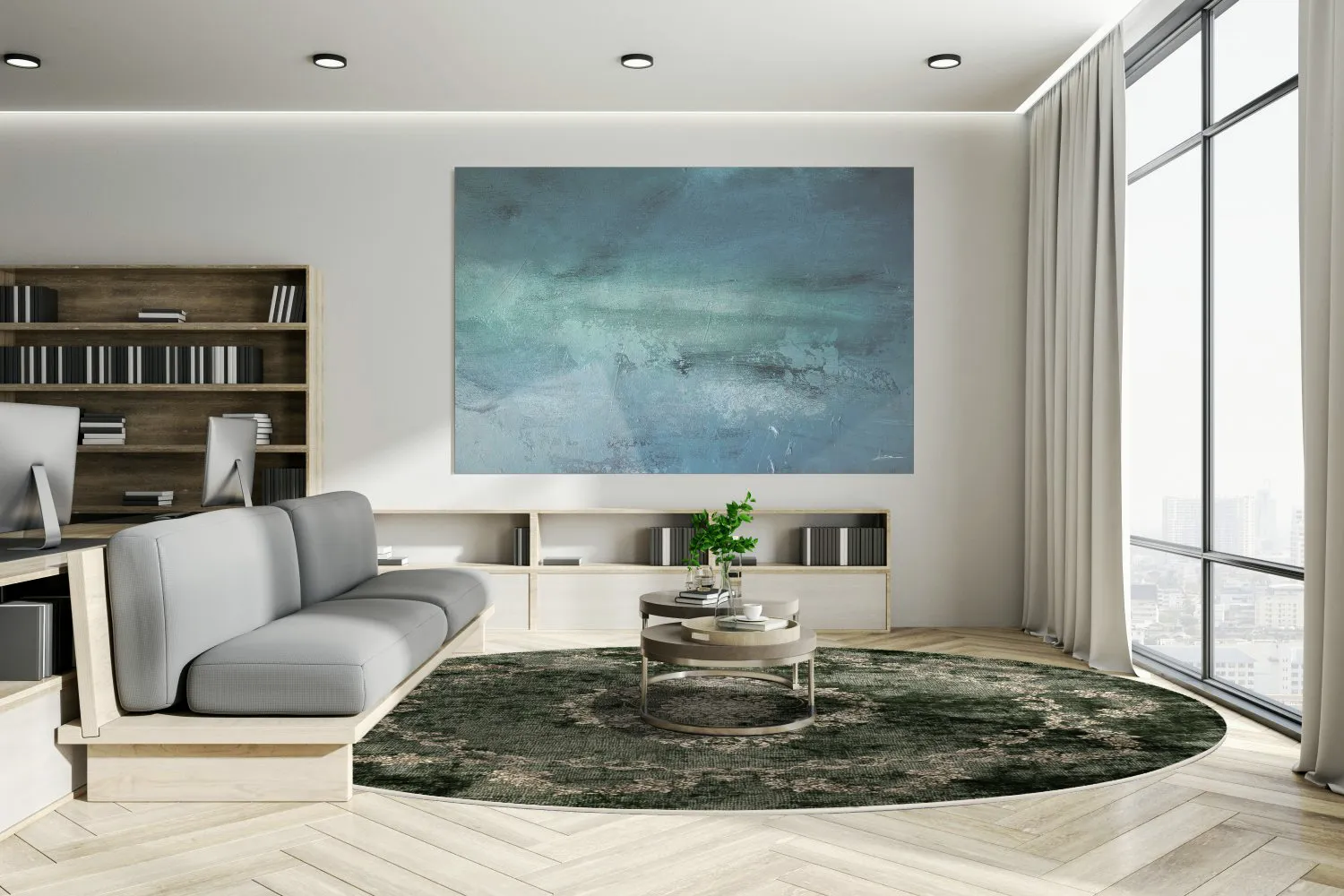 Kruhový koberec - Taknis (tmavozelený)