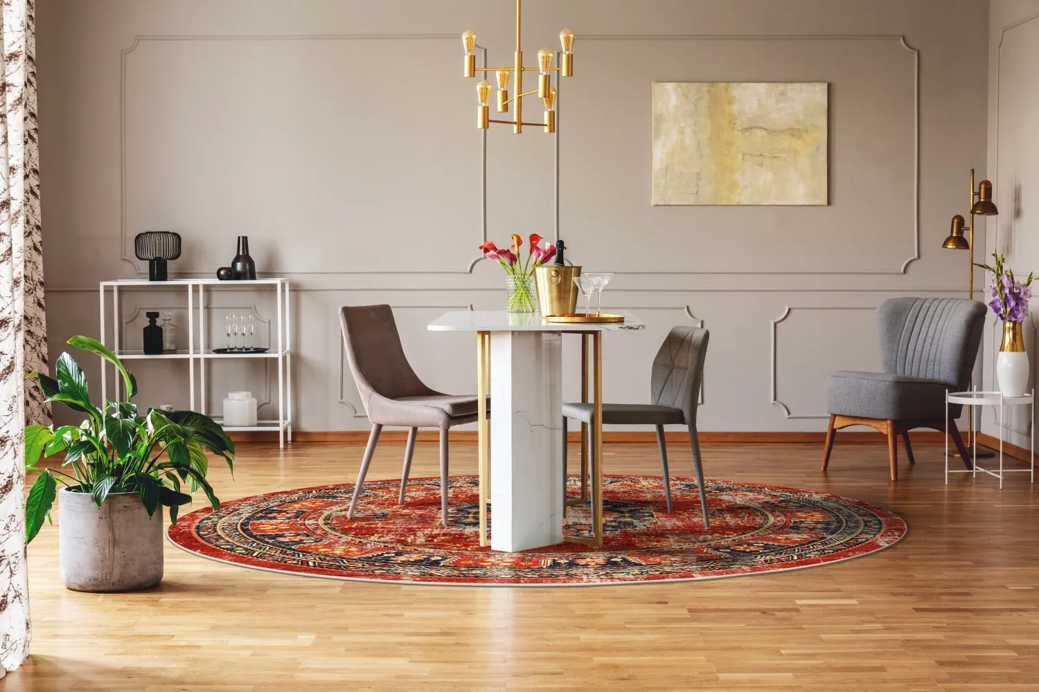 Kruhový koberec - Soussi (červený/multicolor)