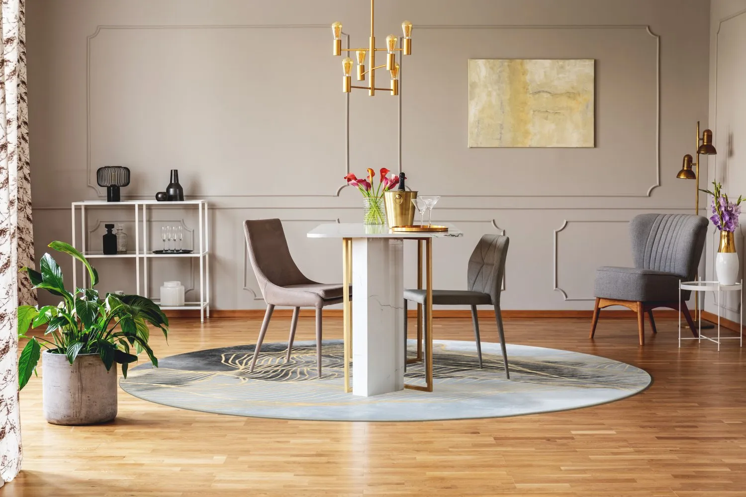 Kruhový koberec - Ekual (modro/sivý/zlatý)