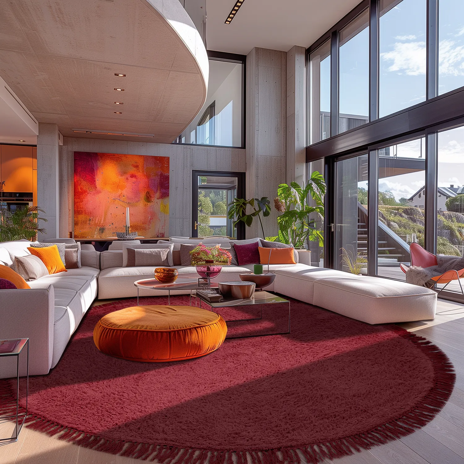 Kolo koberce - Alba Natural Cotton Shaggy (bordó)