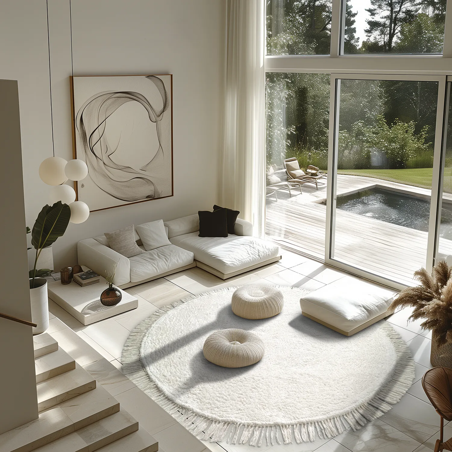 Kolo koberce - Alba Natural Cotton Shaggy (biela)