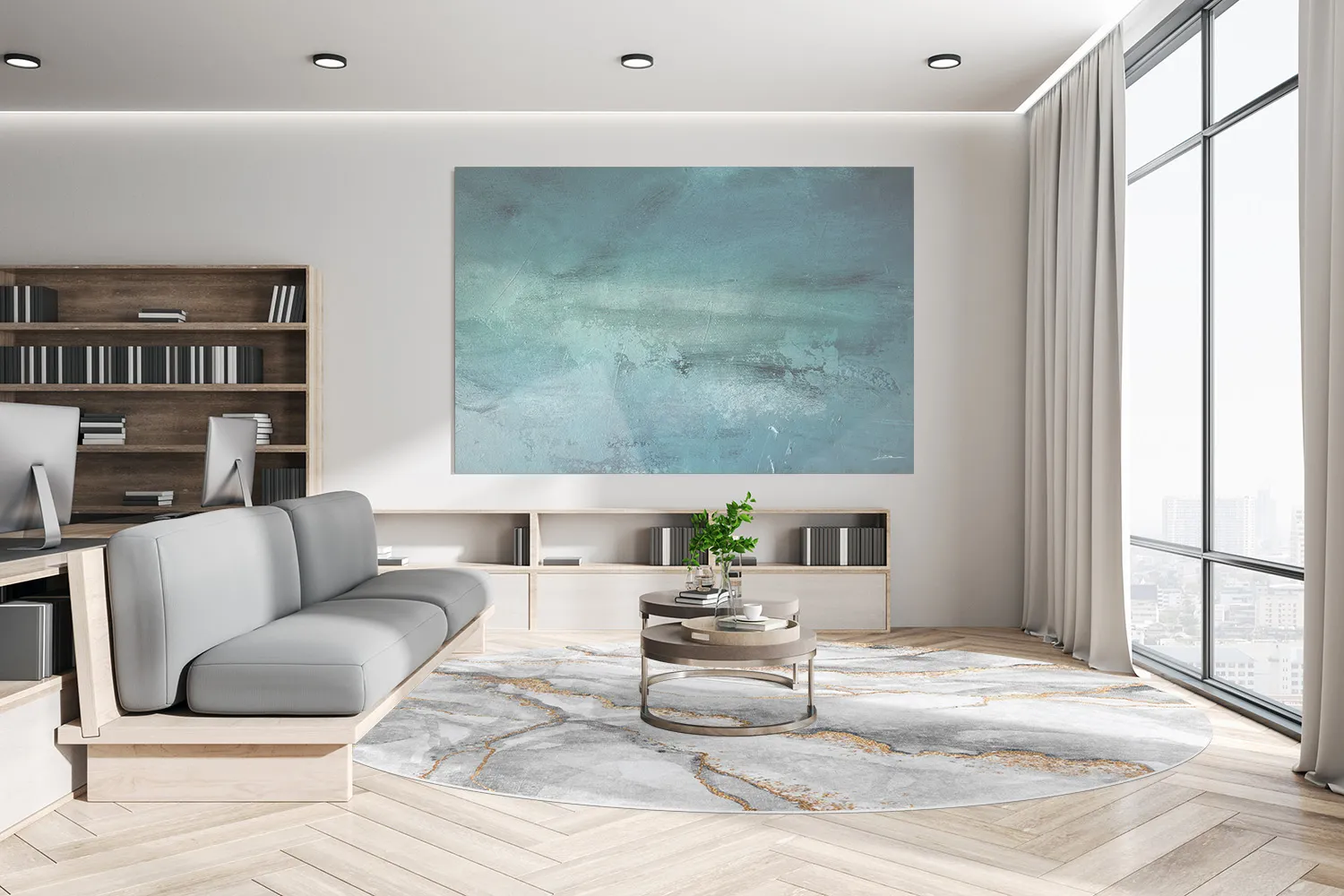 Kruhový koberec - Genova (šedý/biely/zlatý)