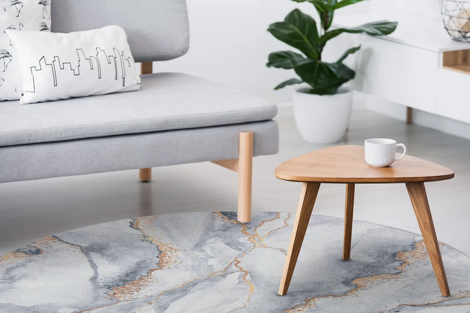 Kruhový koberec - Genova (šedý/biely/zlatý)