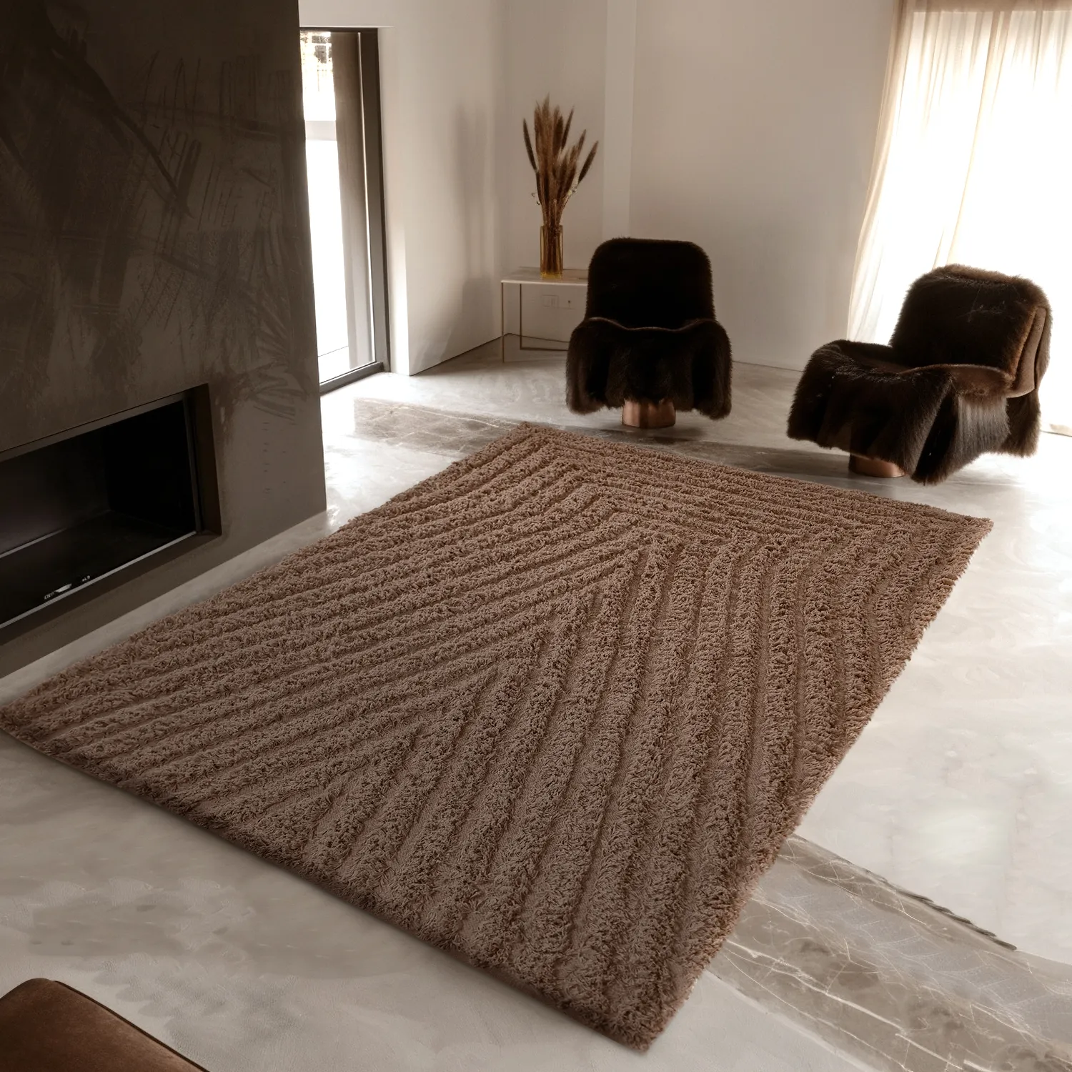 Koberce s dlhým vlasom - Kendra Prírodná bavlna Shaggy (hnedá)