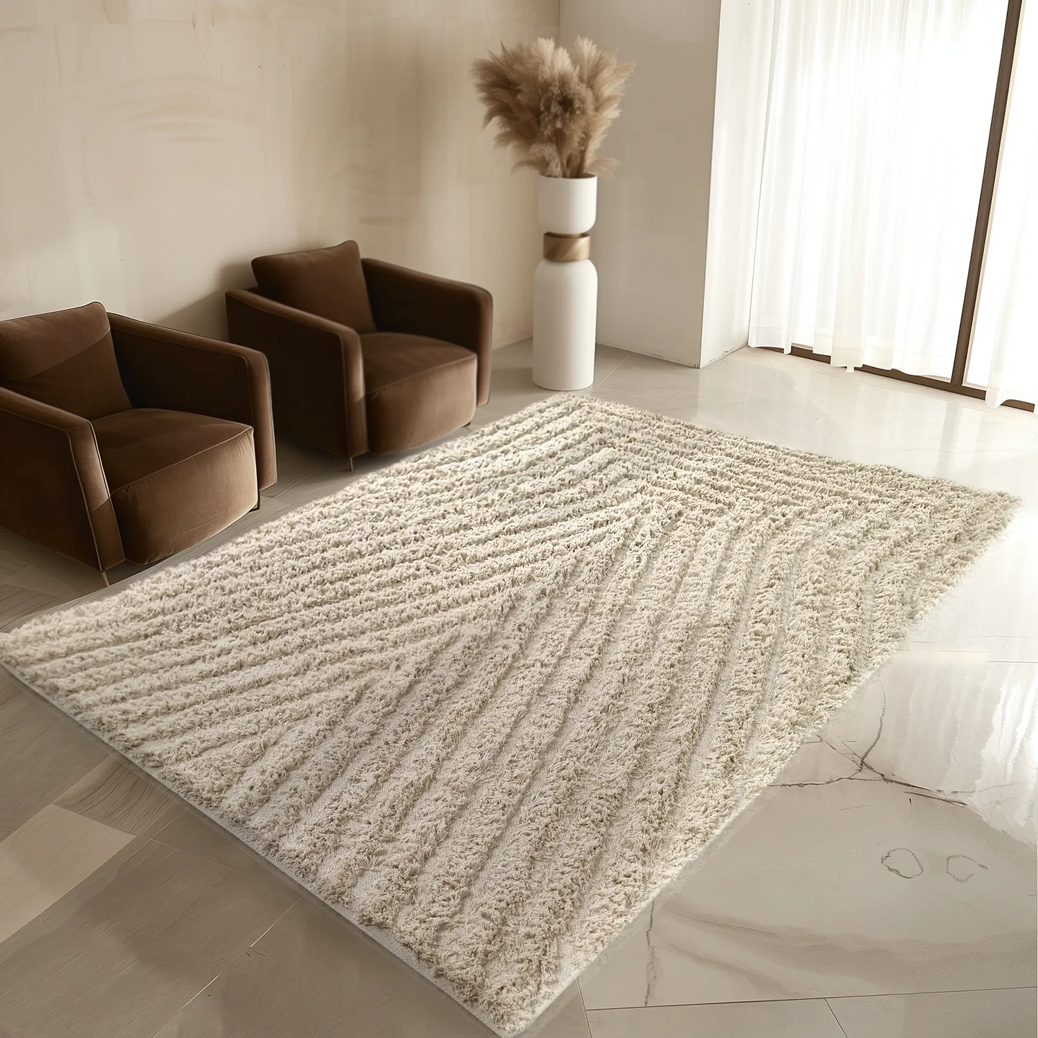 Koberce s dlhým vlasom - Kendra Prírodná bavlna Shaggy (prírodná)