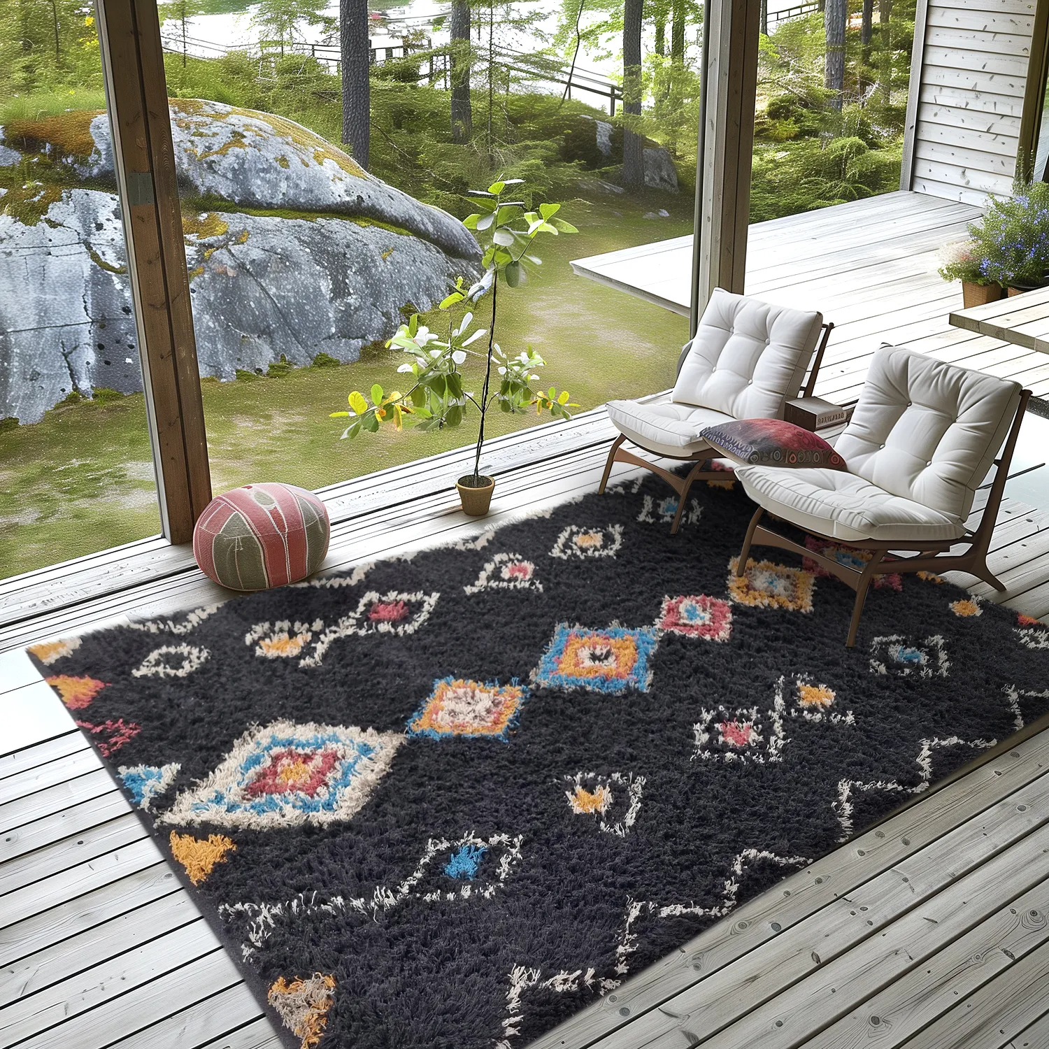 Koberce s dlhým vlasom - Marden Natural Cotton Shaggy (čierna/multi)