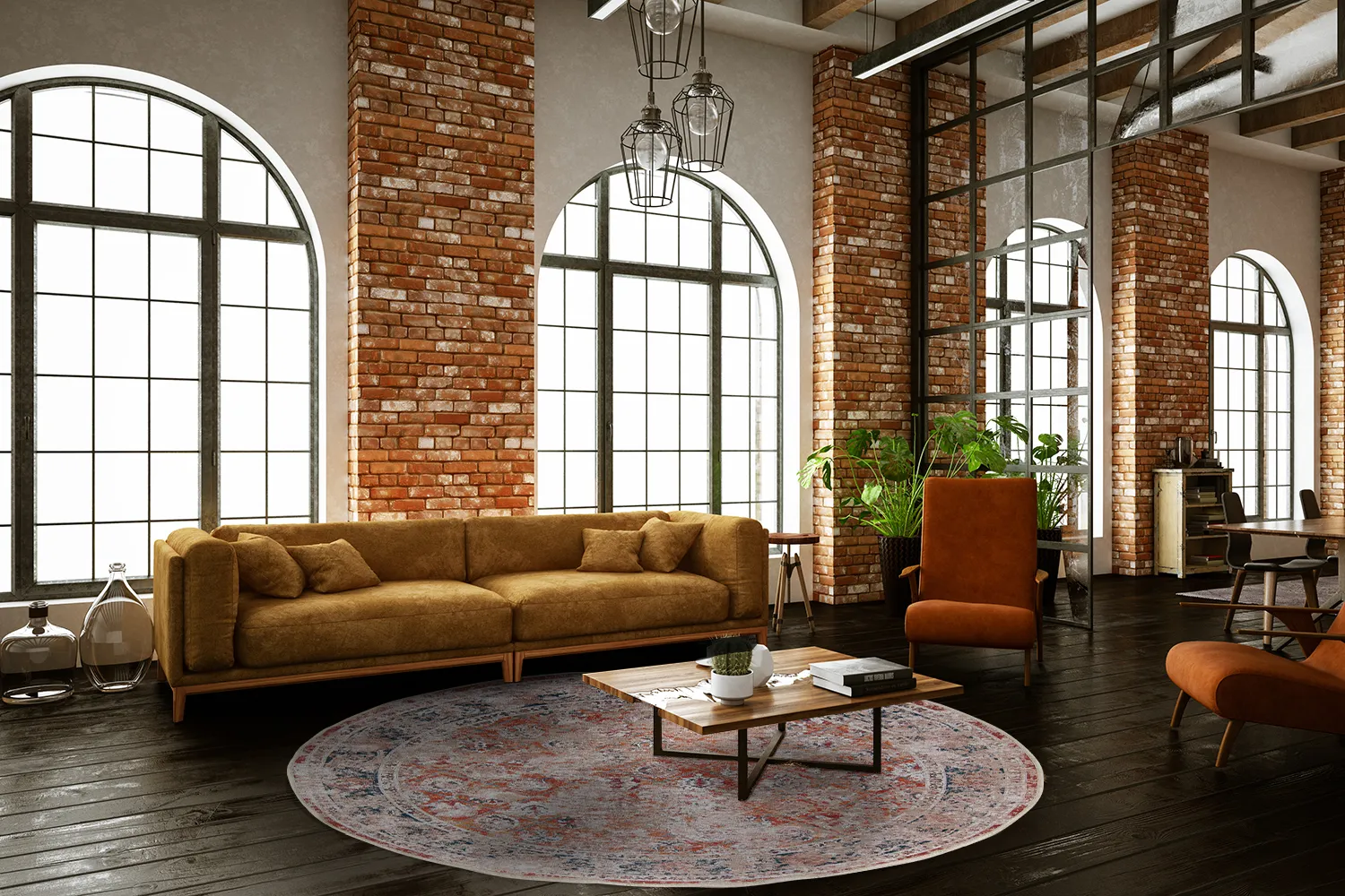 Kruhový koberec - Douz (ružový/multi)