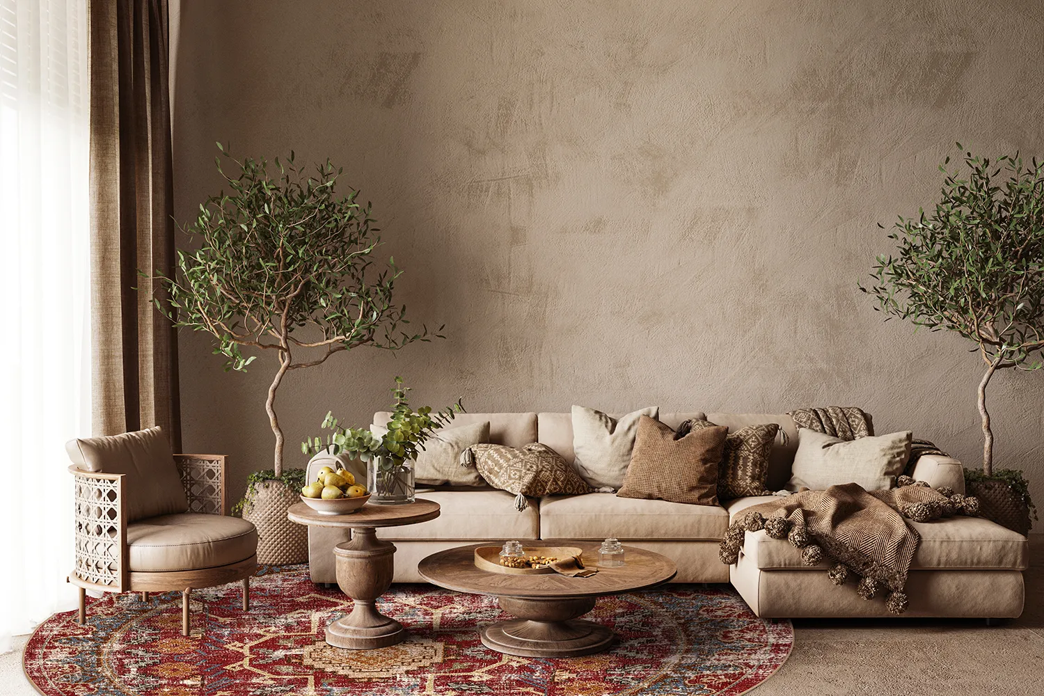 Kruhový koberec - Idri (červený/multikolórový)