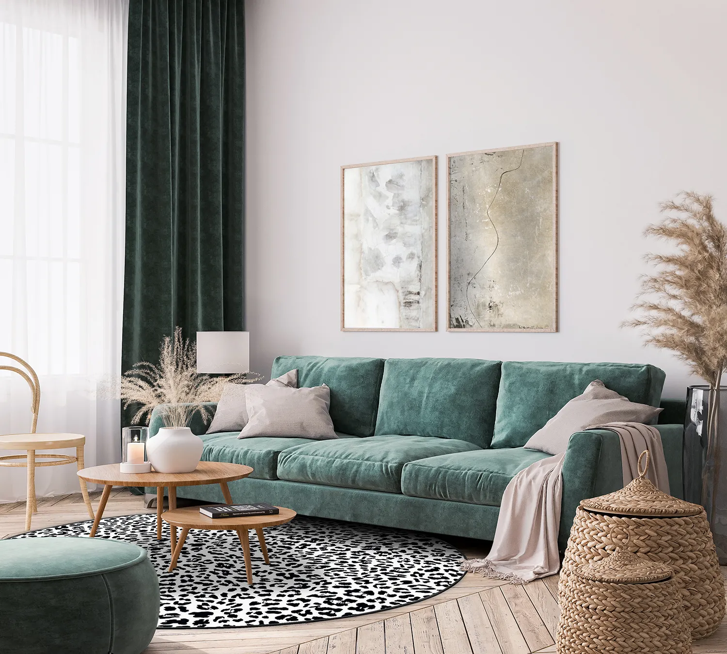 Kruhový koberec - Leopard (čierny/biely)