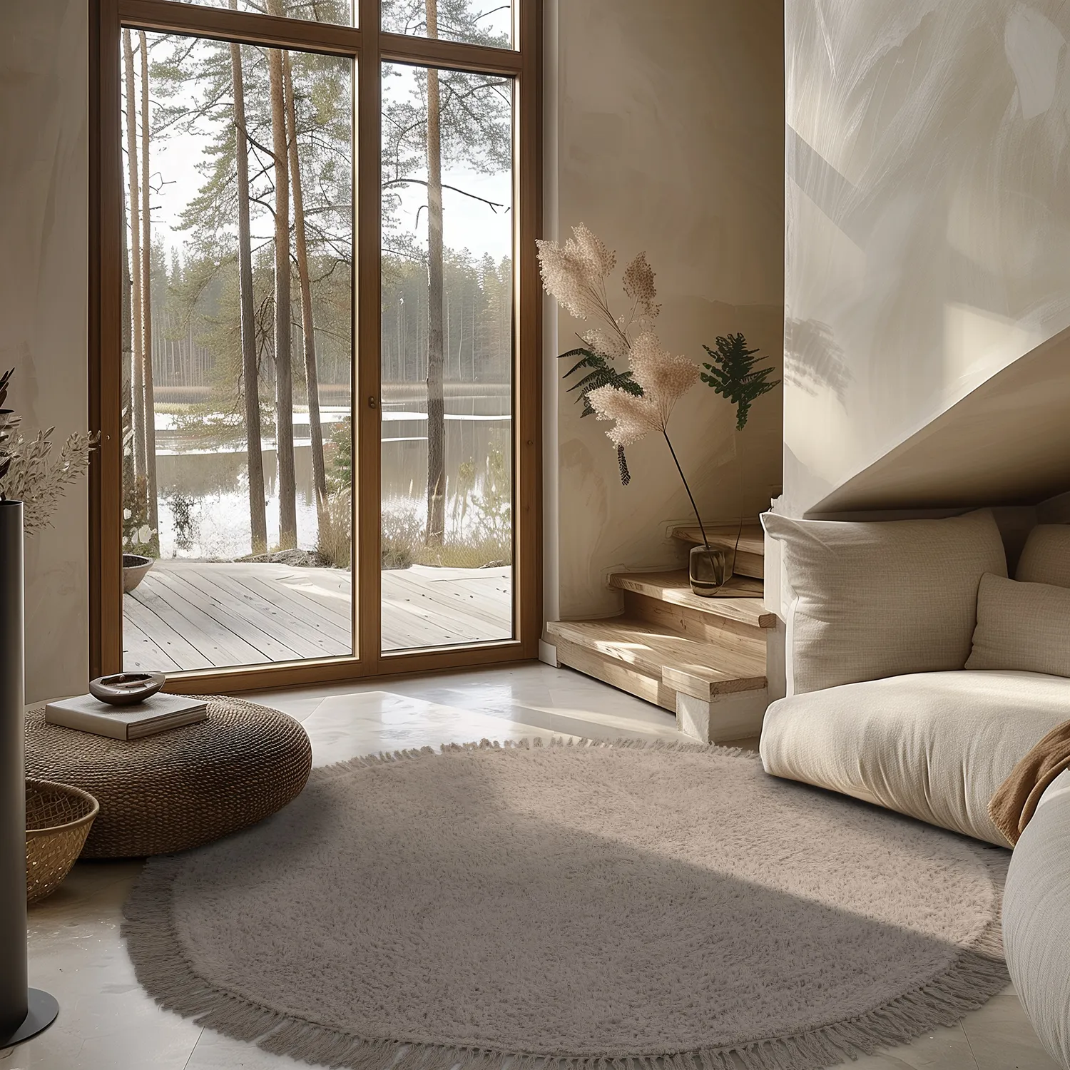 Kruhový koberec - Alba Natural Cotton Shaggy (taupe)