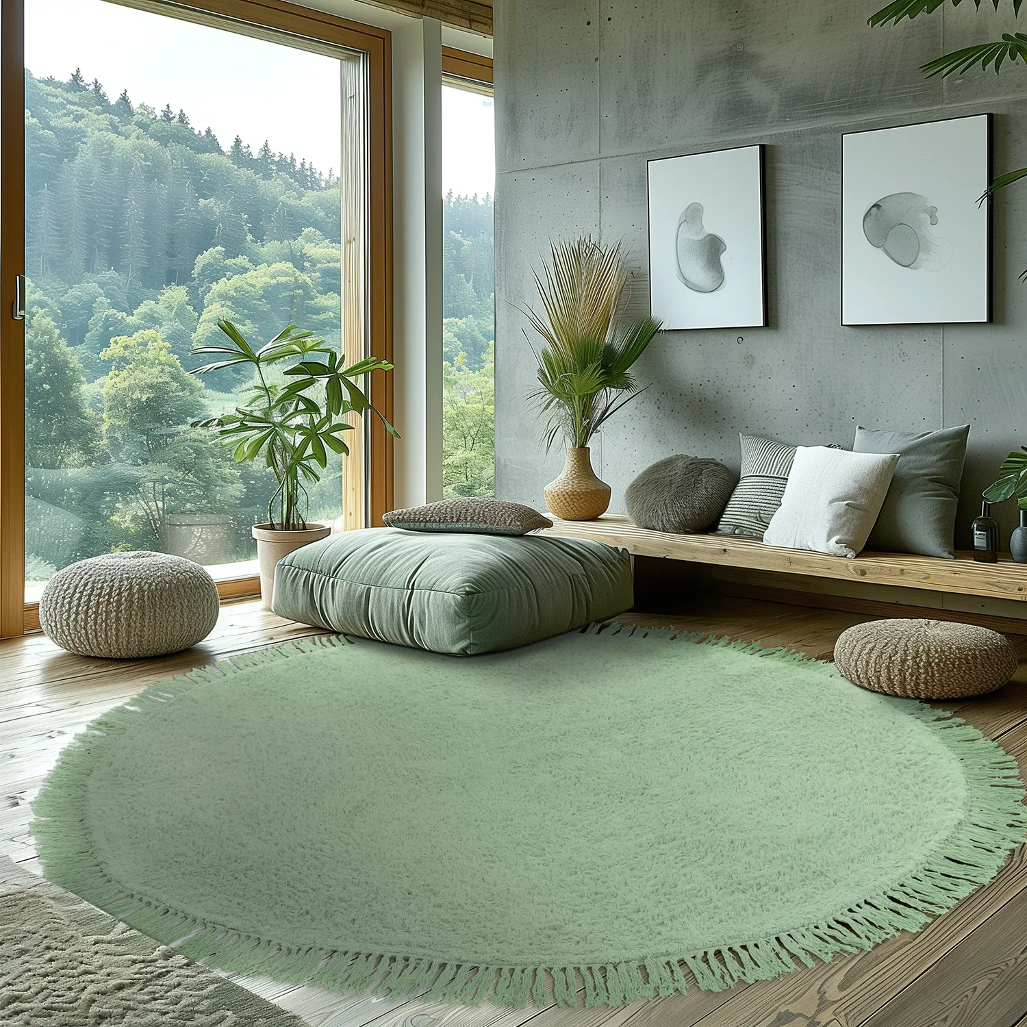 Kolo koberce - Alba Natural Cotton Shaggy (svetlozelená)