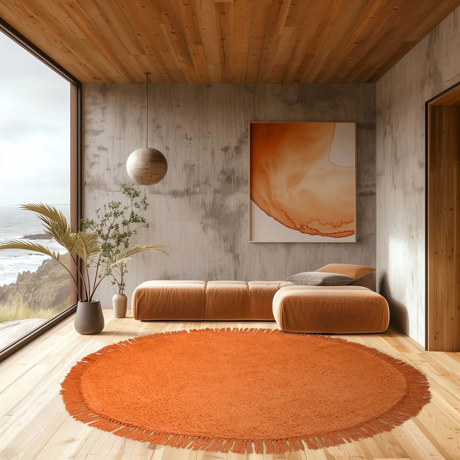 Kolo koberce - Alba Natural Cotton Shaggy (oranžová)