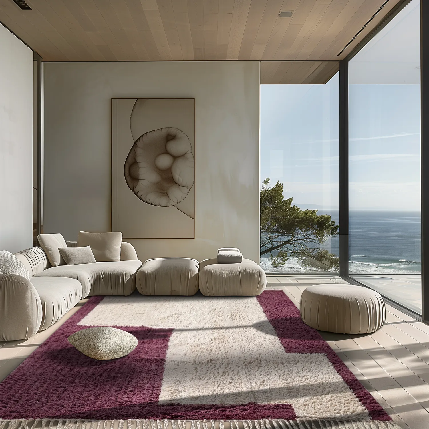 Koberec s dlhým vlasom - Ricco Natural Cotton Shaggy (offwhite/bordó)