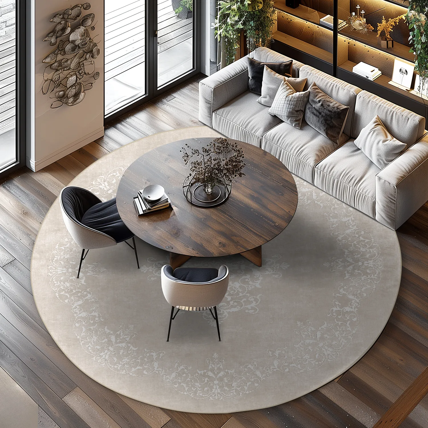 Kruhový koberec - Santi (béžový/biely)