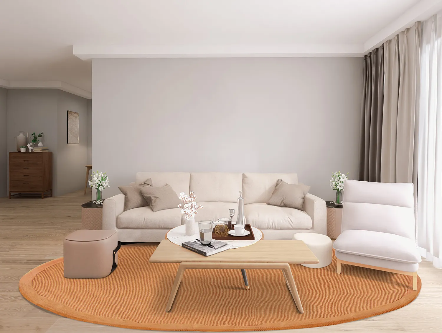 Kruhový koberec (sisal) - Agave (oranžová)