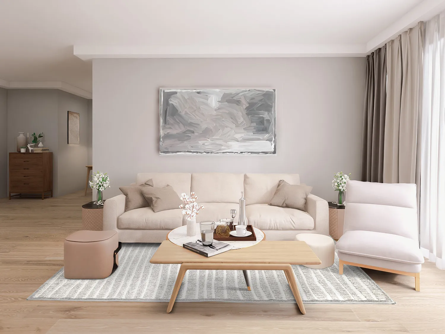 Shaggy Indoor-Outdoor - Kendall (krémová/sivá)