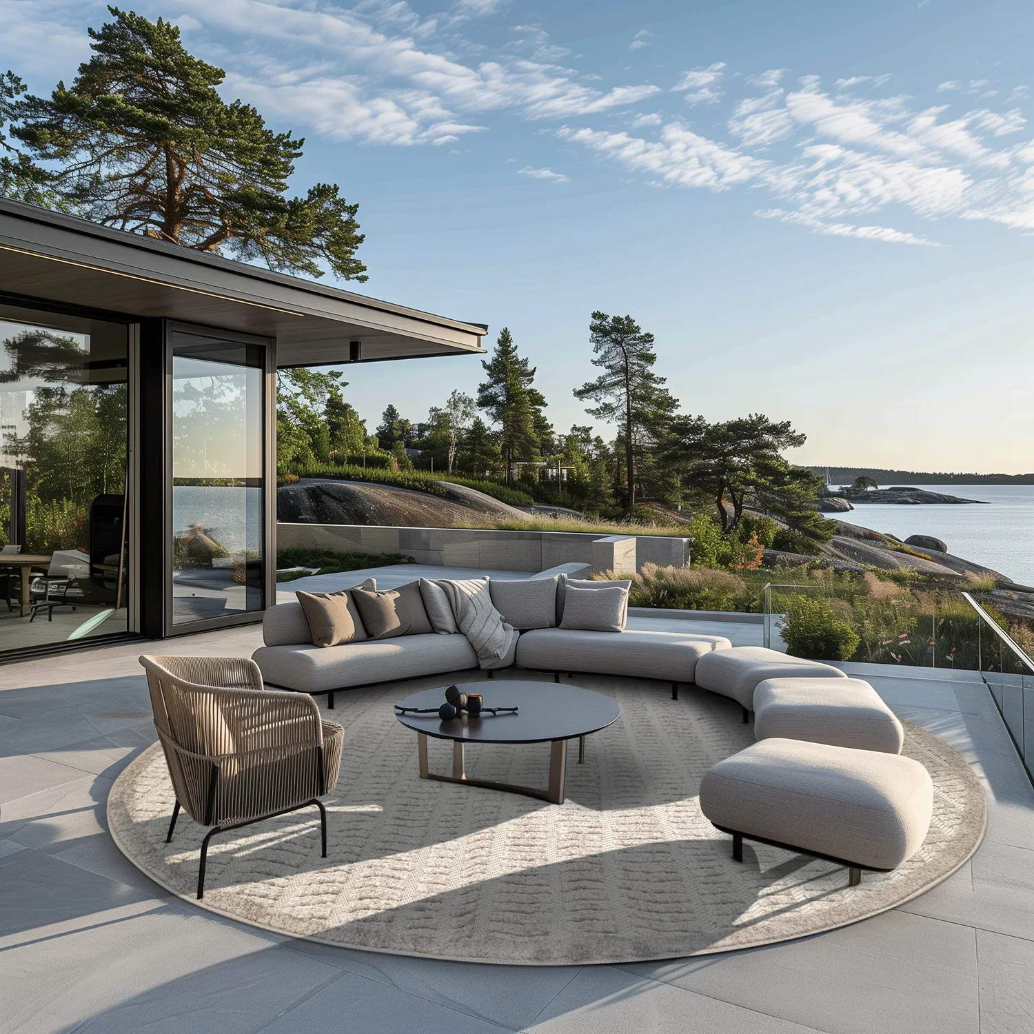 Kruhový koberec - Indoor/Outdoor Kendall (krémová/sivá)