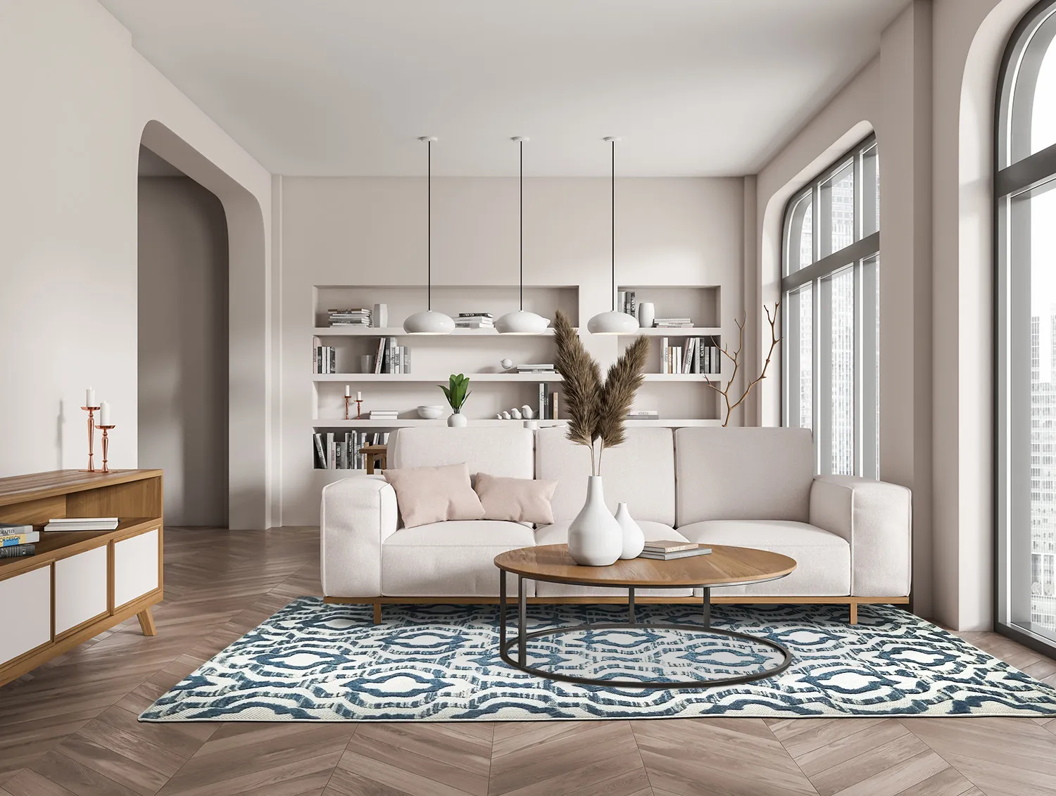 Shaggy Indoor-Outdoor - Trenton (biela/modrá)