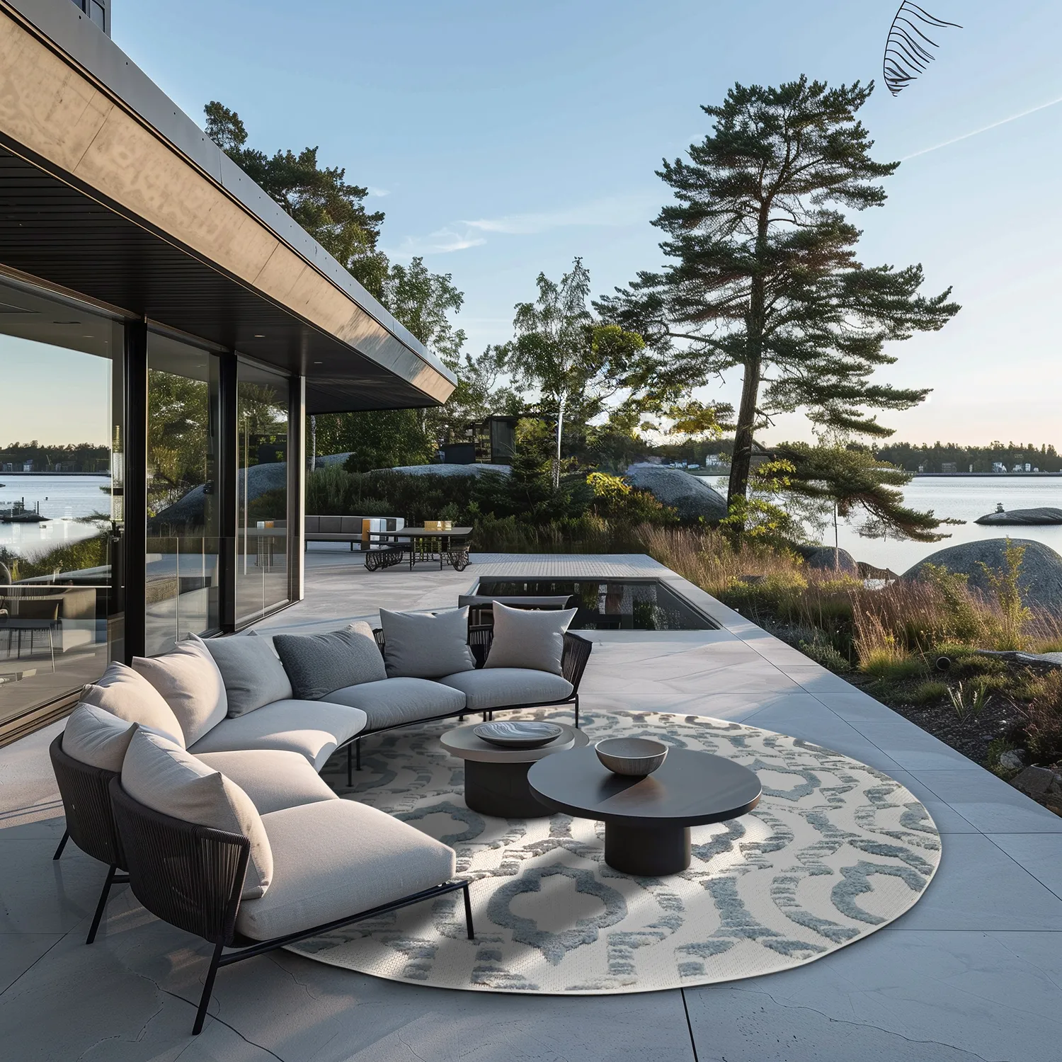 Kruhový koberec - Indoor/Outdoor Trenton (biela/modrá)