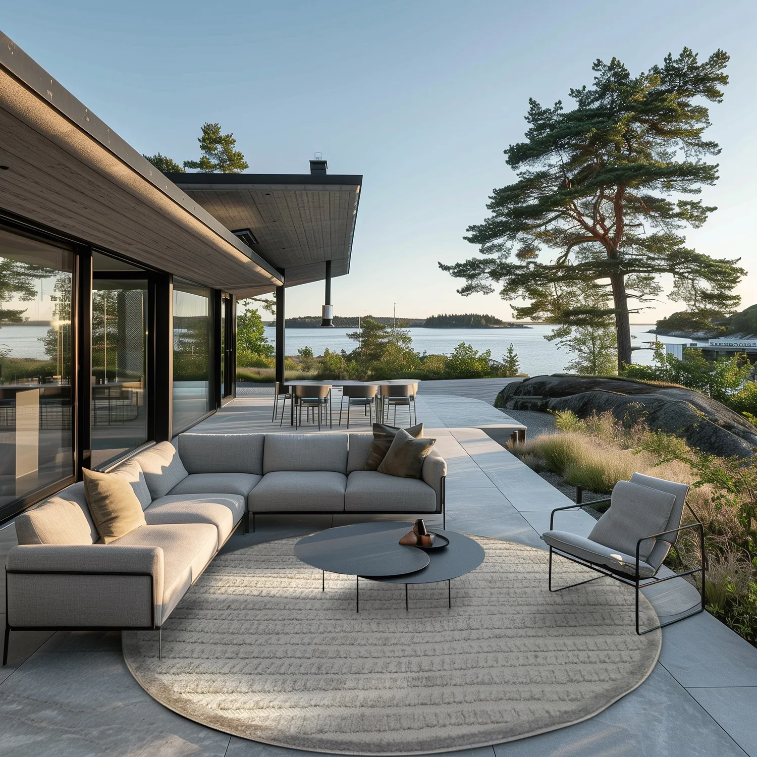 Kruhový koberec - Indoor/Outdoor Kendall (krémová/sivá)