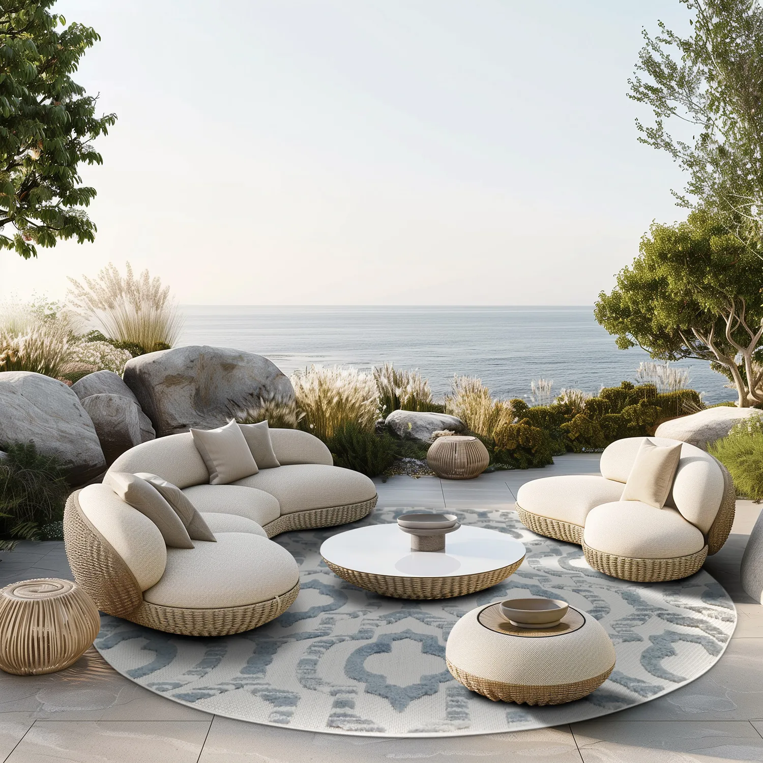 Kruhový koberec - Indoor/Outdoor Trenton (biela/modrá)