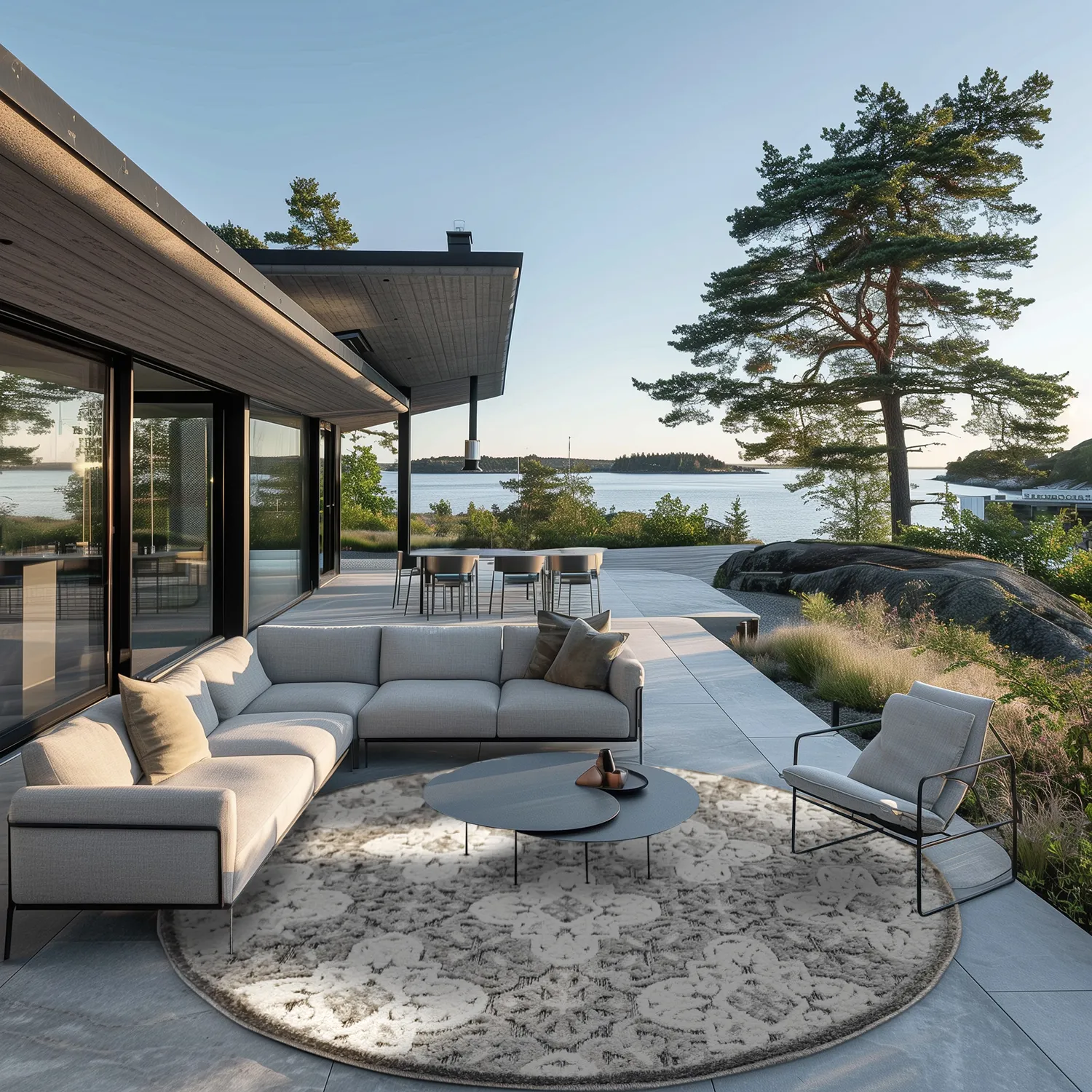 Kruhový koberec - Indoor/Outdoor Hampton (šedý)