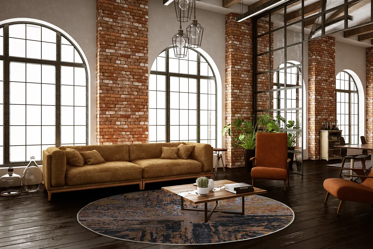 Kruhový koberec - Tizzano (zlatý/multicolor)