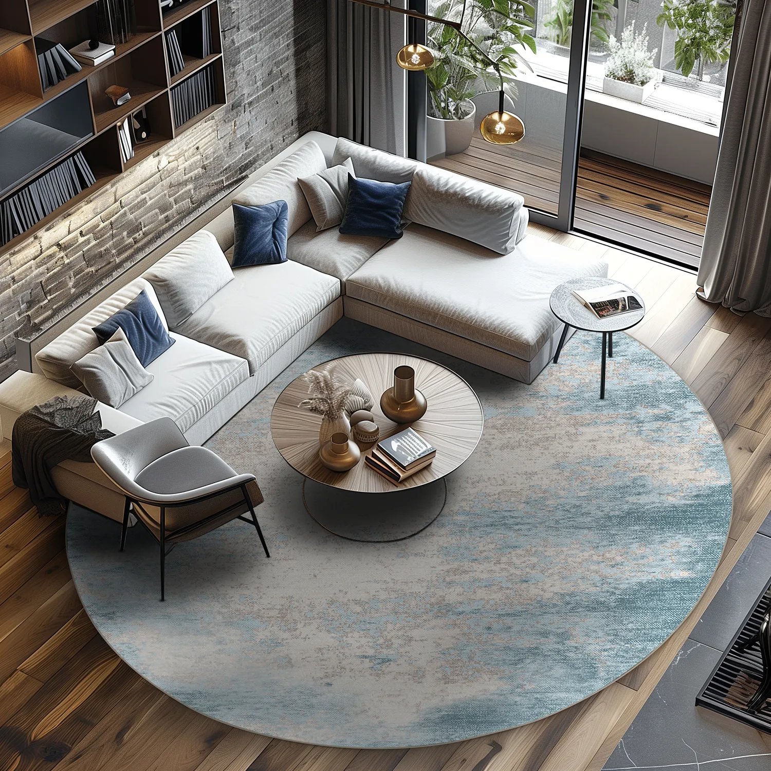 Kruhový koberec - Zarzi (modrá)